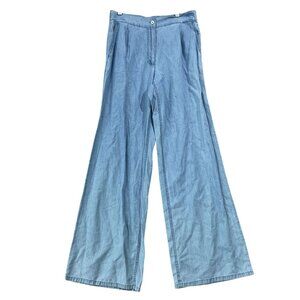 NEW Michael Kors Womens XS Chambray Pleated Wide Leg- Sky blue wash